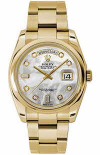 Rolex Day-Date 36 Mother of Pearl Diamond Gold Watch 118208