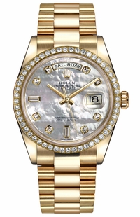 Rolex Day-Date 36 Mother of Pearl Diamond Gold Watch 118348-0027