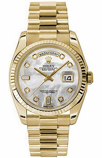 Rolex Day-Date 36 Mother of Pearl Diamond Yellow Gold Watch 118238-0115