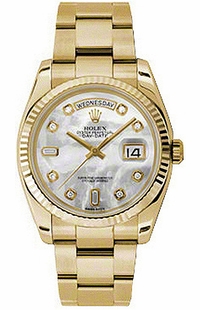 Rolex Day-Date 36 Mother of Pearl Fluted Bezel Gold Watch 118238-0152