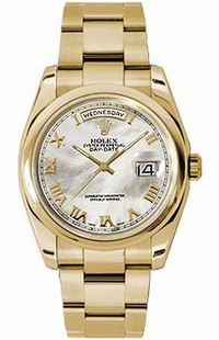 Rolex Day-Date 36 Mother of Pearl Roman Numeral Dial Watch 118208