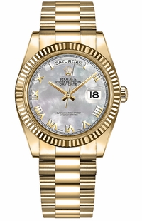 Rolex Day-Date 36 Mother of Pearl Roman Numeral Gold Watch 118238