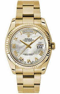 Rolex Day-Date 36 Mother of Pearl Roman Numeral Oyster Bracelet Watch 118238