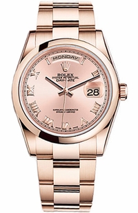 Rolex Day-Date 36 Pink Dial Gold Watch 118205
