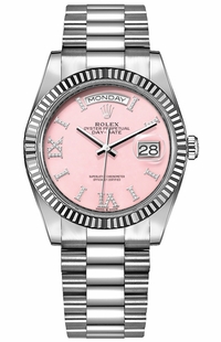 Rolex Day-Date 36 Pink Roman Diamond Dial Unisex Watch 128236-0006