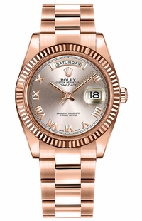 Rolex Day-Date 36 Pink Roman Numeral Everose Gold Watch 118235