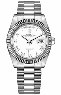 Rolex Day-Date 36 Platinum Fluted Bezel Unisex Watch 128236-0007