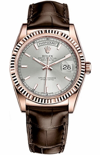Rolex Day-Date 36 Rose Gold Case Leather Strap Watch 118135
