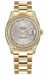 Rolex Day-Date 36 Silver Dial Gold Oyster Bracelet Watch 118388-0185