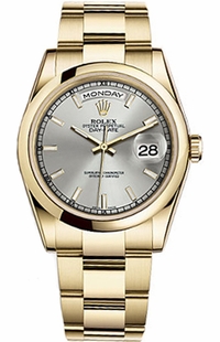 Rolex Day-Date 36 Silver Dial Gold Watch 118208-0106