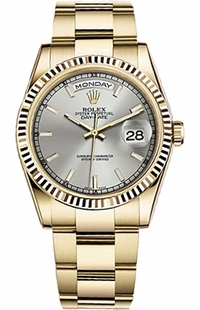 Rolex Day-Date 36 Silver Dial Solid Gold Watch 118238-0164