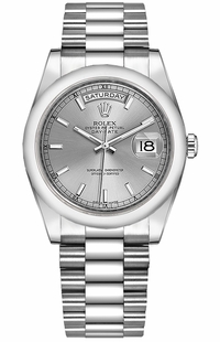Rolex Day-Date 36 Silver Dial White 18K Gold Watch 118209