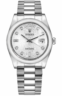 Rolex Day-Date 36 Silver Diamond Dial Platinum Watch 118206-0048