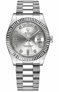 Rolex Day-Date 36 Silver Diamond Dial White Gold Watch 118239-0086