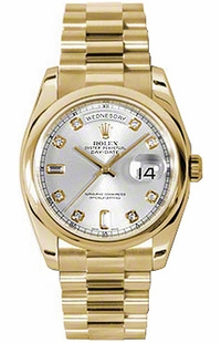 Rolex Day-Date 36 Silver Diamond Gold Watch 118208-0108