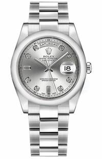 Rolex Day-Date 36 Silver Diamond Gold Watch 118209