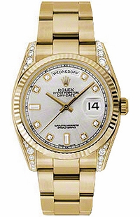 Rolex Day-Date 36 Silver Diamond Gold Watch 118338