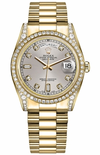 Rolex Day-Date 36 Silver Diamond Gold Watch 118388-0065