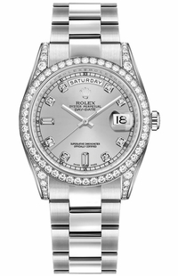Rolex Day-Date 36 Silver Diamond Gold Watch 118389-0072