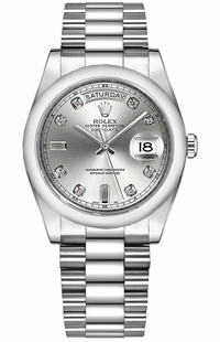 Rolex Day-Date 36 Silver Diamond Platinum Watch 118206-0037