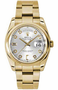 Rolex Day-Date 36 Silver Diamond President Bracelet Gold Watch 118208-0096