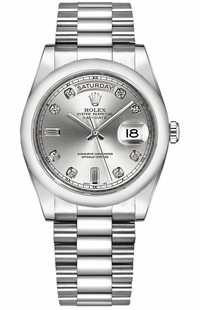 Rolex Day-Date 36 Silver Diamond Swiss Automatic Watch 118209