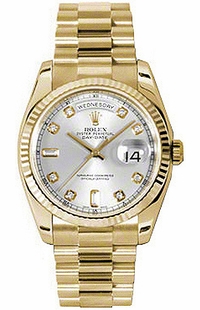 Rolex Day-Date 36 Silver Fluted Bezel Watch 118238