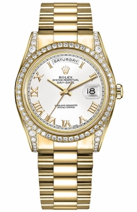 Rolex Day-Date 36 Solid Gold White Roman Numeral Watch 118388-0082 