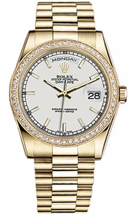 Rolex Day-Date 36 White Dial 18K Gold Watch 118348-0070