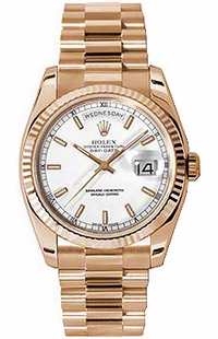 Rolex Day-Date 36 White Dial 18K Rose Gold Watch 118235