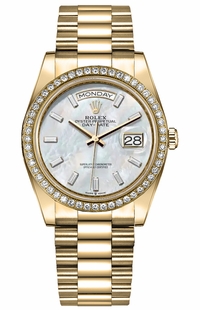 Rolex Day-Date 36 White Mother of Pearl Dial Unisex Watch 128348RBR-0070