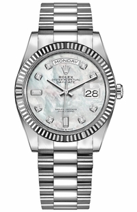 Rolex Day-Date 36 White Mother of Pearl Platinum Unisex Watch 128236-0002
