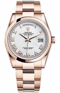 Rolex Day-Date 36 White Roman Numeral Gold Watch 118205
