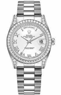 Rolex Day-Date 36 White Roman Numeral Gold Watch 118389-0098