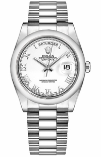Rolex Day-Date 36 White Roman Numeral Solid Gold Watch 118209
