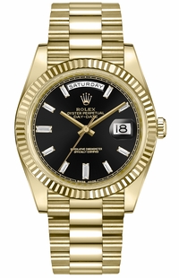 Rolex Day-Date 40 Black Dial Baguette Diamonds Men's Watch 228238-0004