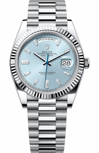 Rolex Day-Date 40 Ice Blue Dial Fluted Bezel Platinum Men's Watch 228236-0006