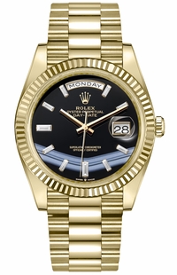 Rolex Day-Date 40 Onyx Dial Baguette Diamonds Men's Watch 228238-0059