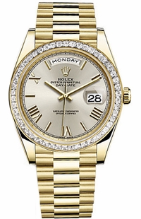 Rolex Day-Date 40 Silver Roman Numeral Gold Watch 228398TBR-0006