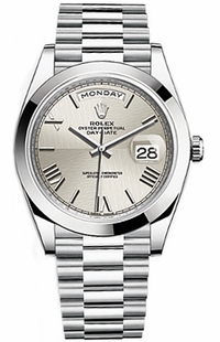 Rolex Day-Date 40 Silver Roman Numeral Platinum Watch 228206-0014