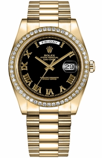 Rolex Day-Date 41 Black Roman Numeral Dial Gold Watch 218348