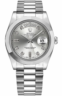 Rolex Day-Date 41 Silver Diamond Dial Platinum Men's Watch 218206