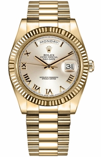 Rolex Day-Date 41 Silver Roman Numeral Dial Men's Gold Watch 218238