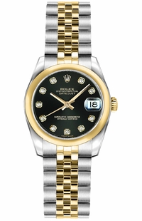 Rolex Lady-Datejust 26 Black Diamond Dial Women's Watch 179163