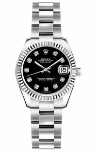 Rolex Lady-Datejust 26 Black Diamond Oyster Bracelet Watch 179174