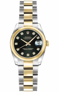 Rolex Lady-Datejust 26 Black Diamond Oyster Bracelet Women's Watch 179163