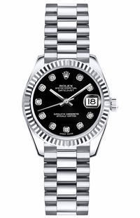 Rolex Lady-Datejust 26 Black Diamond President Bracelet Watch 179179