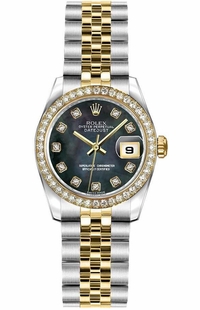 Rolex Lady-Datejust 26 Black Mother of Pearl Women's Watch 179383