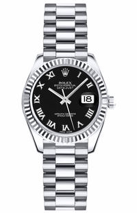 Rolex Lady-Datejust 26 Black Roman Numeral President Bracelet Watch 179179