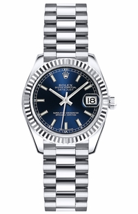 Rolex Lady-Datejust 26 Blue Dial Women's Gold Watch 179179